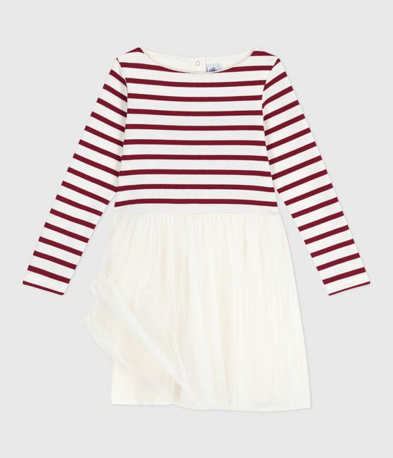 Robe enfant manches longues en coton et tulle rouge MILK/ AMARANTE