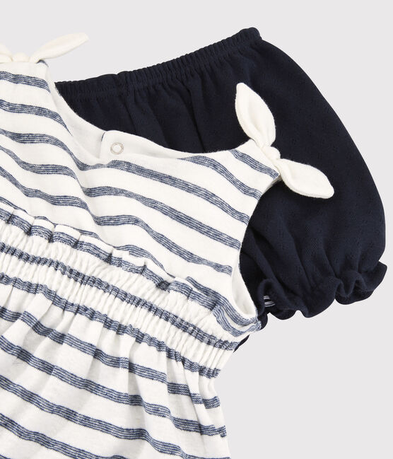 Set van katoenen/linnen blouse voor meisjes + bloomer wit MARSHMALLOW/blauw MEDIEVAL