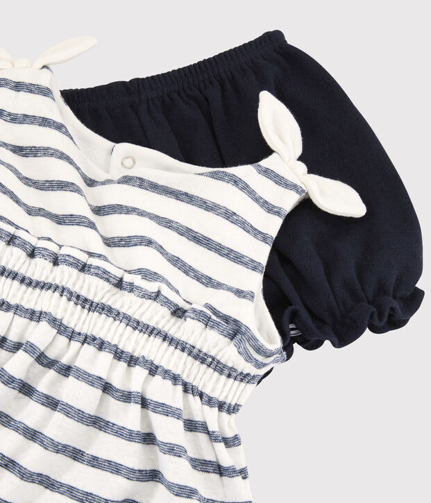 Set van katoenen/linnen blouse voor meisjes + bloomer wit/blauw