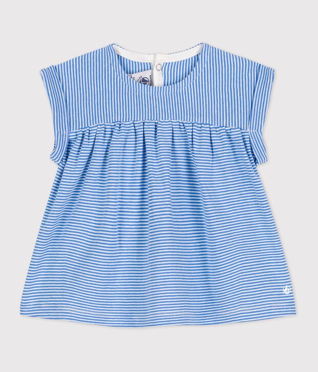 Blouse met korte mouwen van biologisch katoen voor baby's blauw/wit