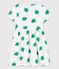 Meisjesjurk met korte mouwen in molton wit MARSHMALLOW/groen GAZON