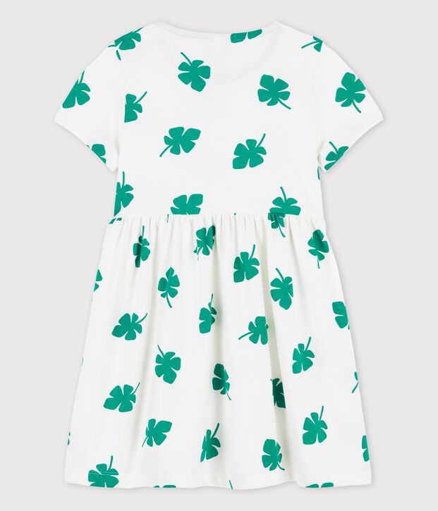 Robe manches courtes en molleton enfant fille blanc/vert