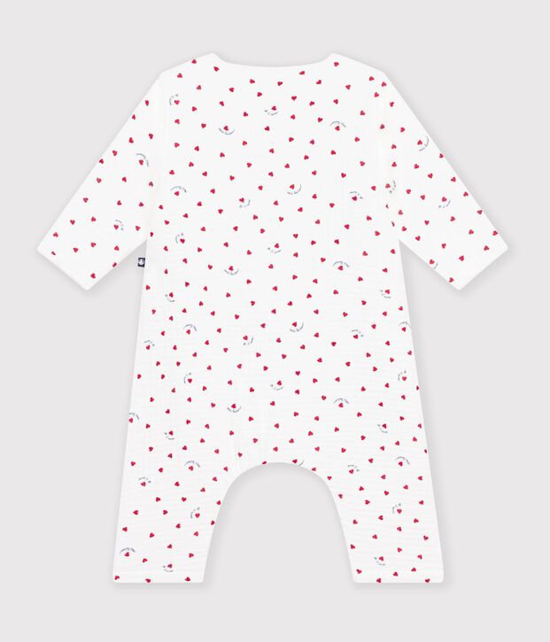 Babyrompertje van katoenen gaas met een kleine hartjesprint. wit/multicouleur