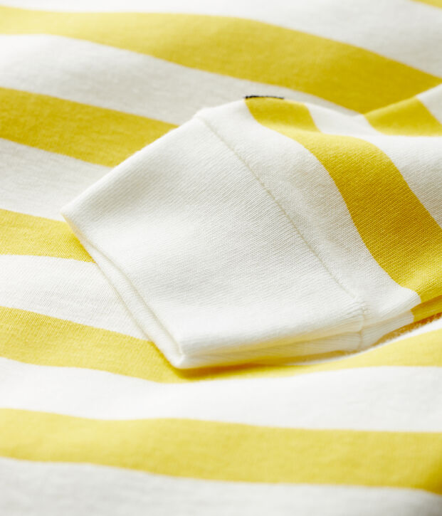Slaappakje baby zonder drukknopen, van ribstof geel/wit
