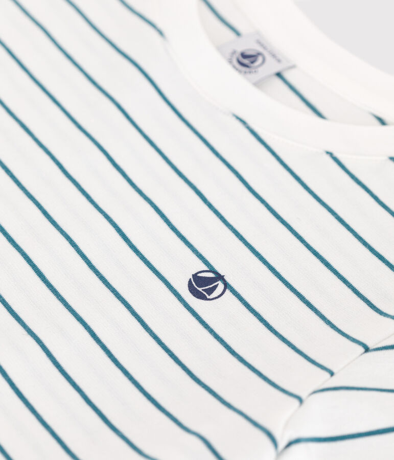 Teeshirt enfant en coton manches courtes &agrave; rayures blanc/vert