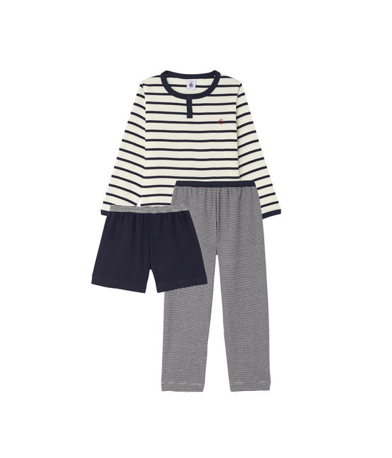 Driedelige jongenspyjama beige COQUILLE/blauw SMOKING