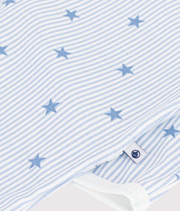 Pyjama b&eacute;b&eacute; en molleton ouverture dos imprim&eacute; &eacute;toiles blanc/multicouleur