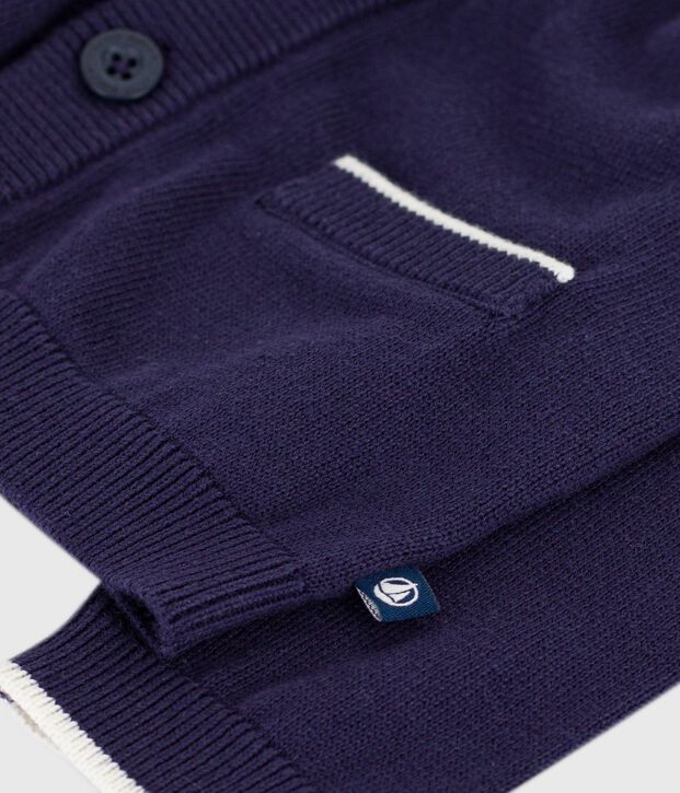 Cardigan b&eacute;b&eacute; en coton uni bleu marine