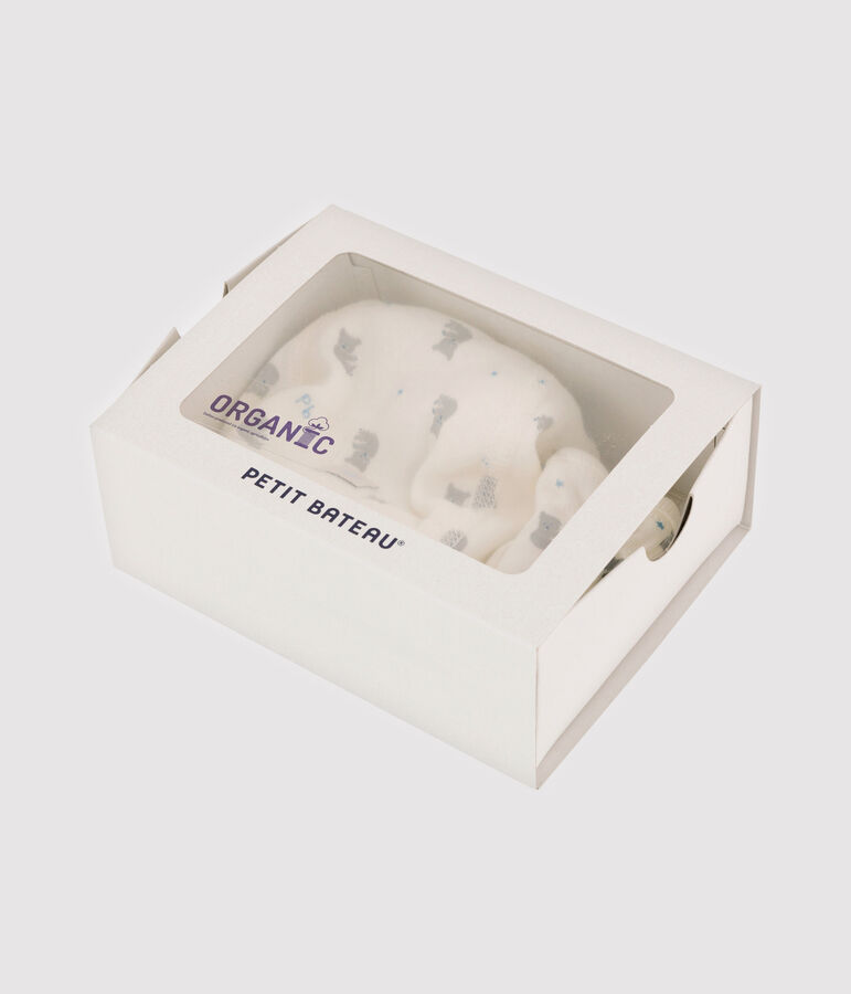 Lot bonnet naissance et moufles b&eacute;b&eacute; en c&ocirc;te multicouleur