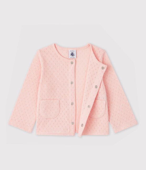 Geribde cardigan voor babymeisjes roze MINOIS/wit ECUME