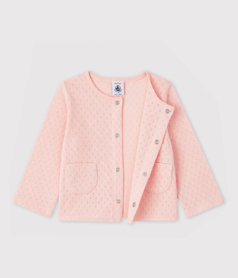 Cardigan en c&ocirc;te b&eacute;b&eacute; fille rose/blanc