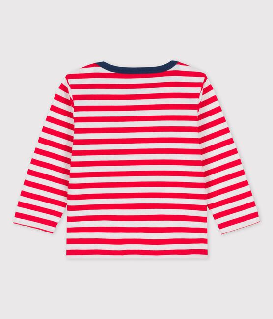 Gestreept T-shirt met lange mouwen in jersey voor baby's rood PEPS/wit MARSHMALLOW