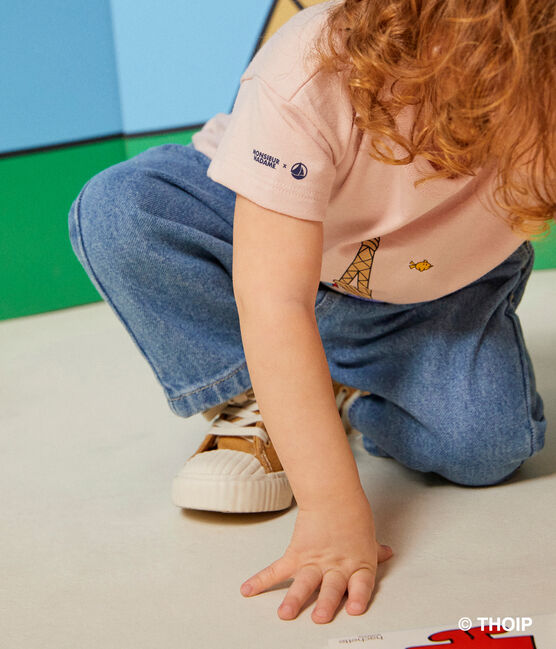 Katoenen T-shirt met Monsieur Madame-motief voor baby's roze SALINE