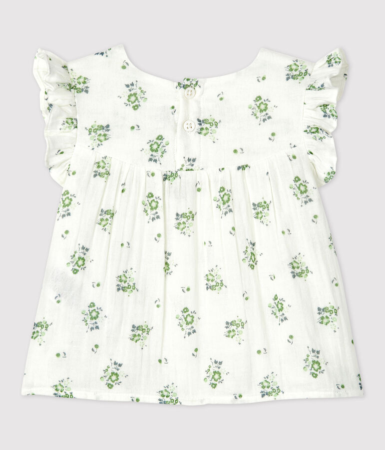 Blouse met korte mouwen met bloemenprint van gaas van biokatoen voor baby's wit/multicouleur