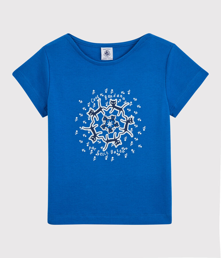 T-shirt manches courtes en coton bio enfant fille bleu
