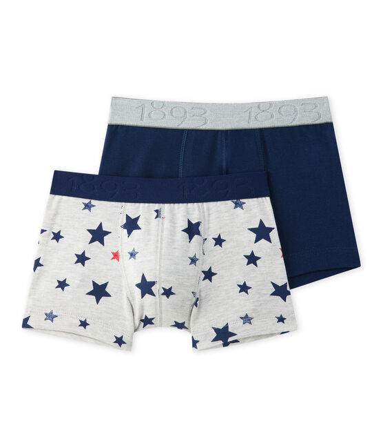 Lot de 2 boxers garçon en jersey stretch imprimé + uni SPECIAL LOT 00