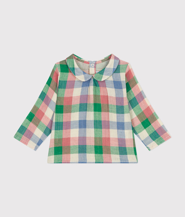 Blouse voor baby's uit katoengaas ecru/multicouleur