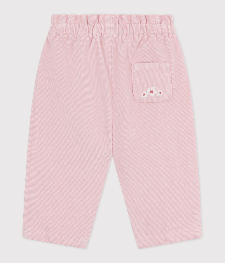Pantalon b&eacute;b&eacute; en velours uni et poche arri&egrave;re brod&eacute;e rose