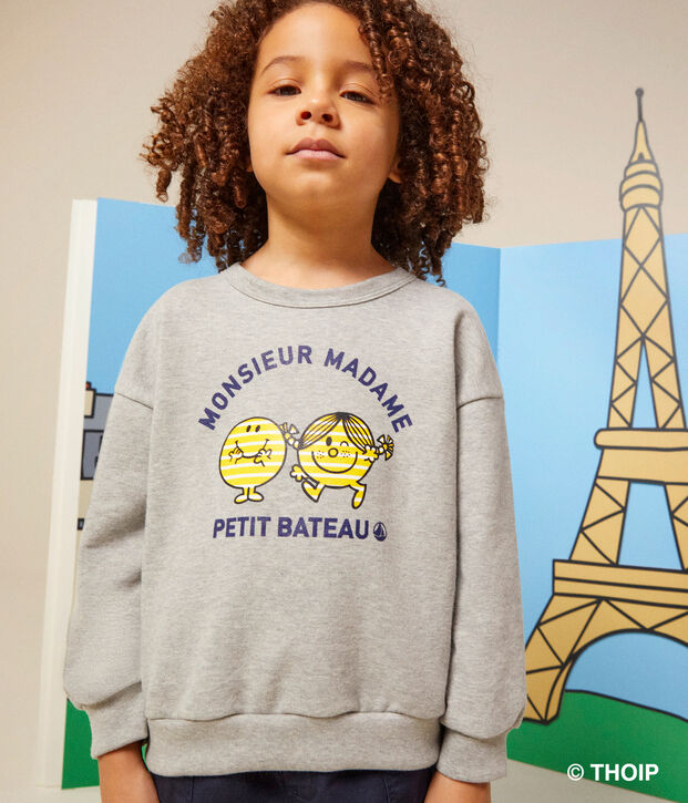 Fleece sweatshirt met Monsieur Madame-motief voor kinderen grijs