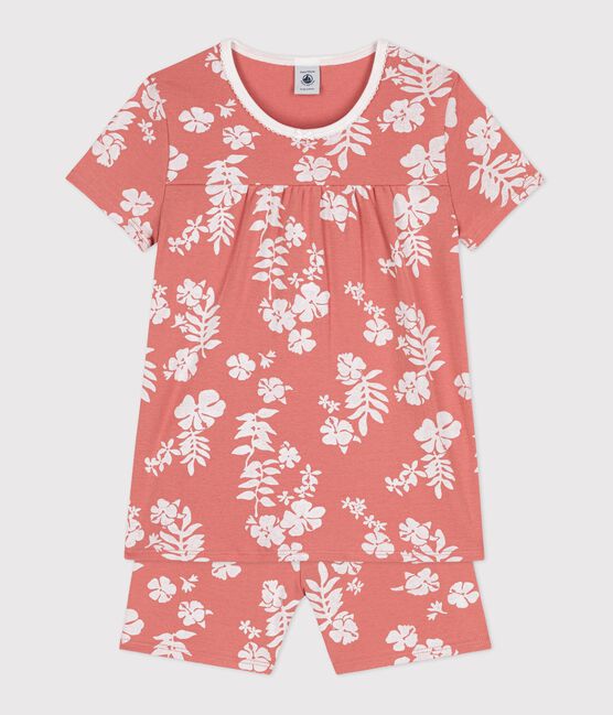 Korte Hawaï-pyjama in katoen voor meisjes roze PAPAYE/ MULTICO