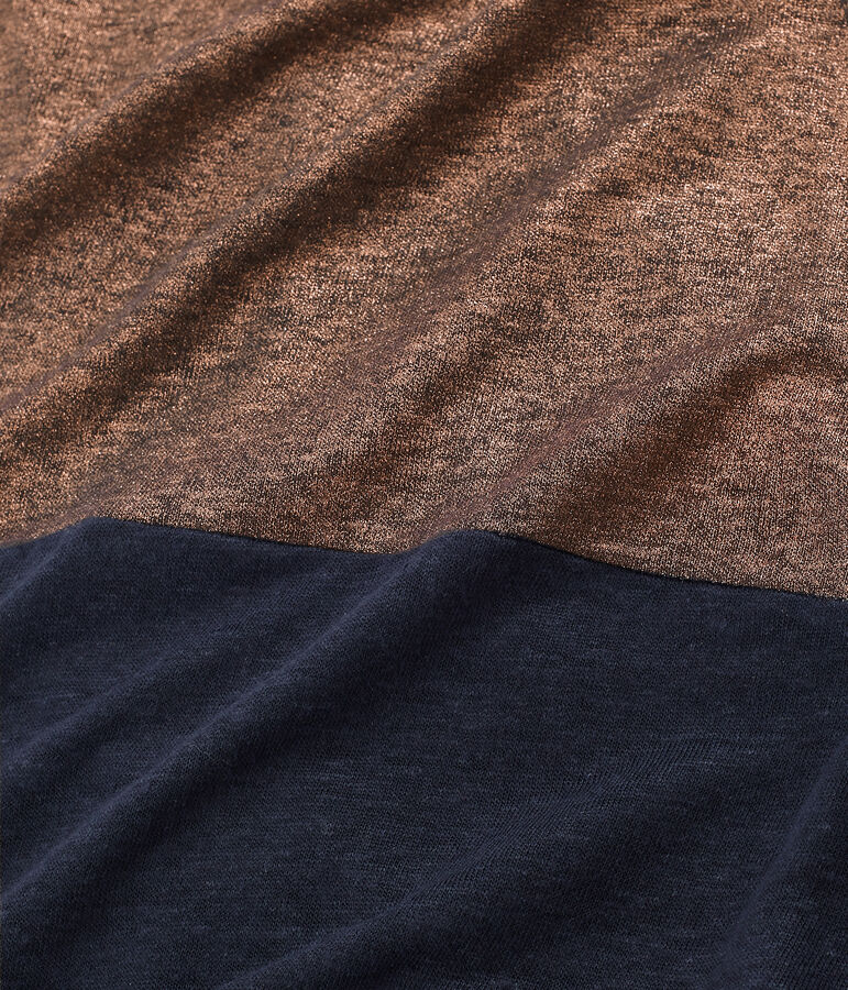 Robe manches courtes femme en lin naturel iris&eacute; bleu SMOKING/rose COPPER