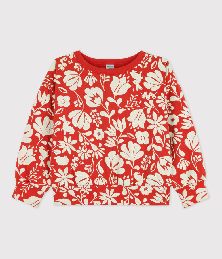 Sweatshirt imprim&eacute; en tubique matelass&eacute; enfant fille orange/&eacute;cru