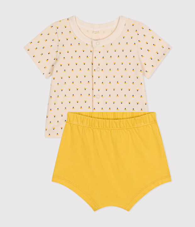 Ensemble 2 pi&egrave;ces en jersey l&eacute;ger b&eacute;b&eacute; &eacute;cru/multicouleur