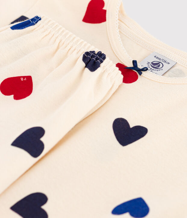 Korte pyjama in katoen voor jongens/meisjes ecru/multicouleur