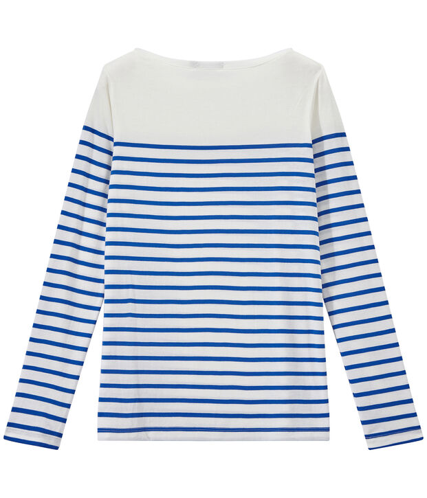 Dames-T-shirt met lange mouwen en streepjes wit/blauw