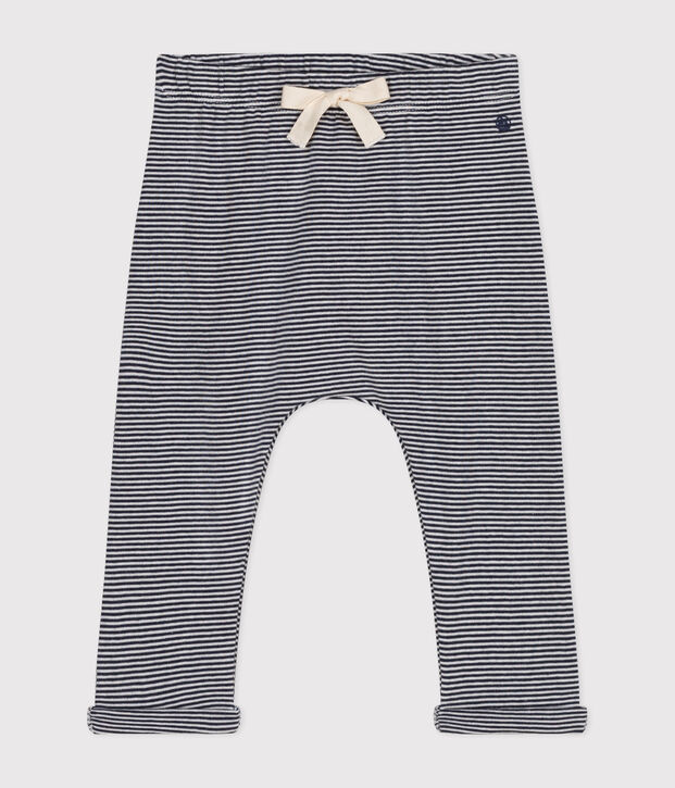 Pantalon en coton bio b&eacute;b&eacute; bleu/blanc