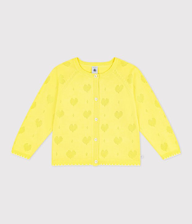 Cardigan enfant en coton uni jaune