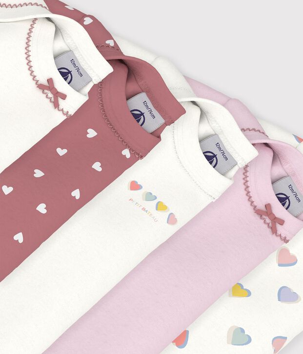 Setje van katoenen babybody's met lange mouwen en hartjesprint multicouleur