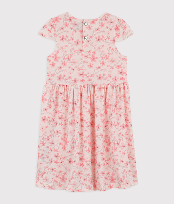 Robe cérémonie en jersey piqué enfant fille rose FLEUR/blanc MULTICO