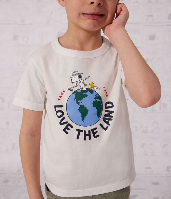 Katoenen T-shirt met korte mouwen voor jongens/meisjes wit MARSHMALLOW