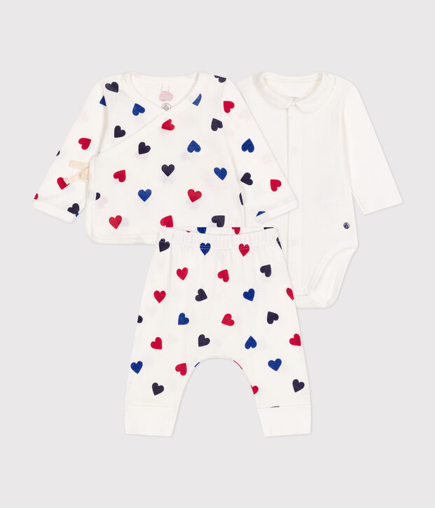 Driedelig katoenen babysetje wit/multicouleur