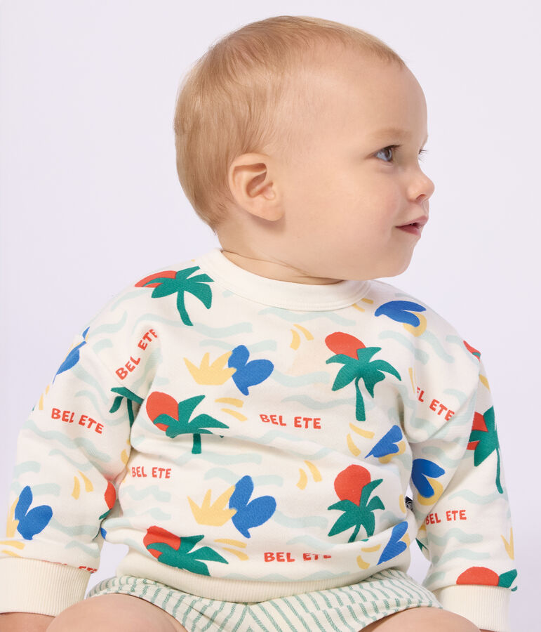 Sweatshirt &agrave; capuche b&eacute;b&eacute; en coton imprim&eacute; &eacute;cru/multicouleur
