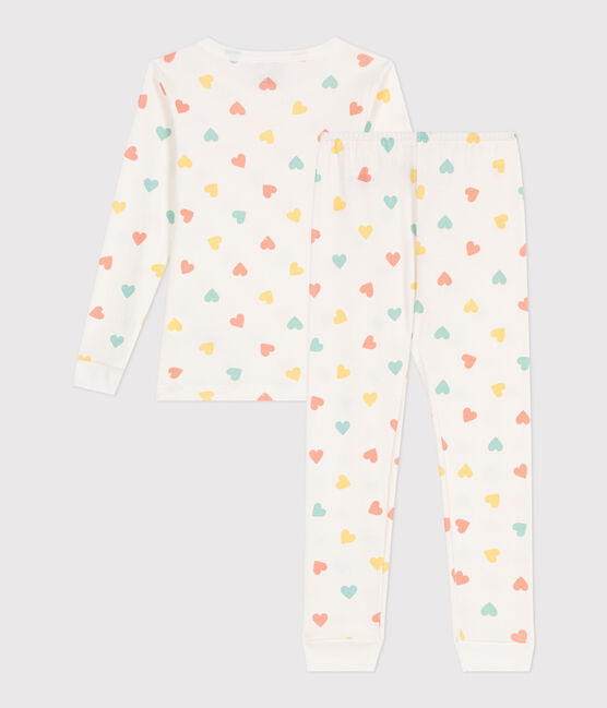 Pyjama très ajusté enfant en coton imprimé blanc MARSHMALLOW/blanc MULTICO
