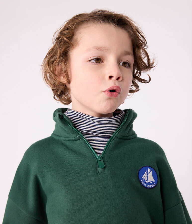 Sweatshirt camionneur enfant en coton uni vert