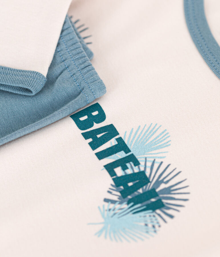 Katoenen meisjespyjama met lange mouw beige/blauw