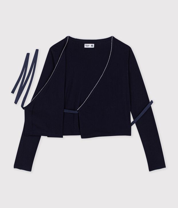 Cardigan femme en coton uni bleu marine