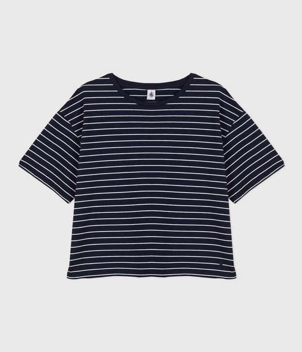 LE BOXY, T-shirt voor dames in katoen blauw/wit