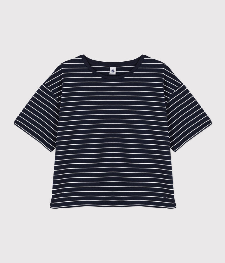 LE BOXY, T-shirt voor dames in katoen blauw/wit