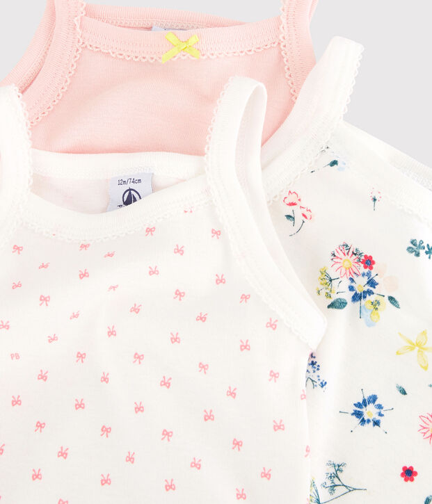 Drie rompertjes met bretels voor babymeisjes multicouleur