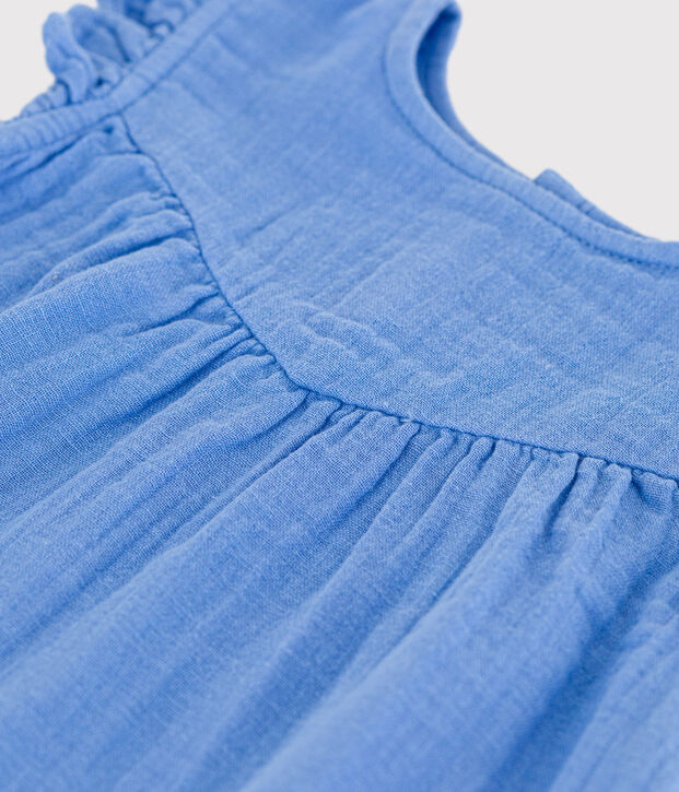 Robe sans manche b&eacute;b&eacute; en gaze de coton unie bleu