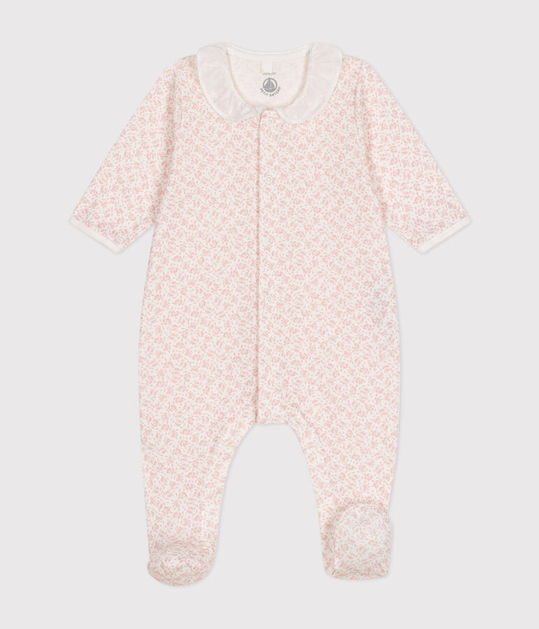 Pyjama imprim&eacute; fleurs en coton b&eacute;b&eacute; blanc/rose