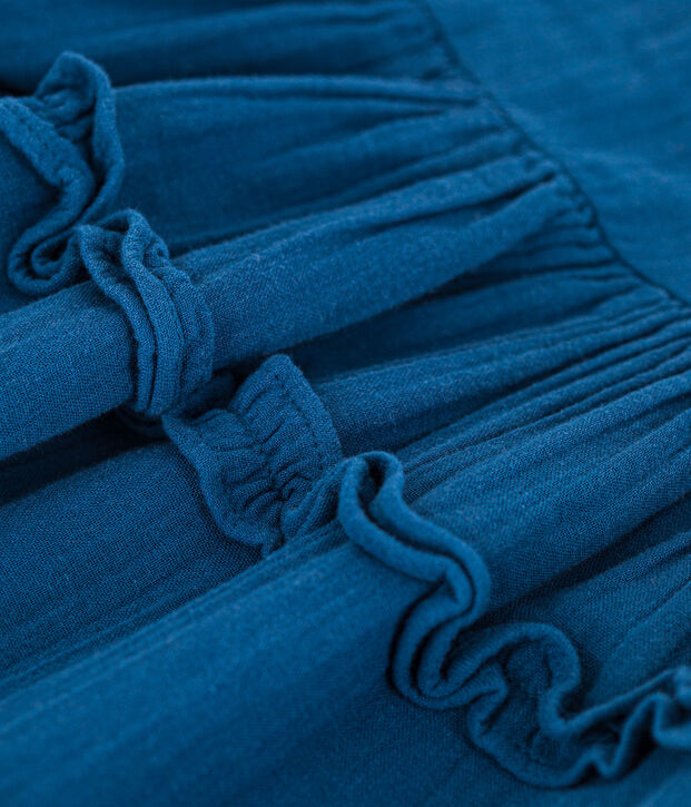 Meisjesjurk met korte mouwen in zacht katoen blauw