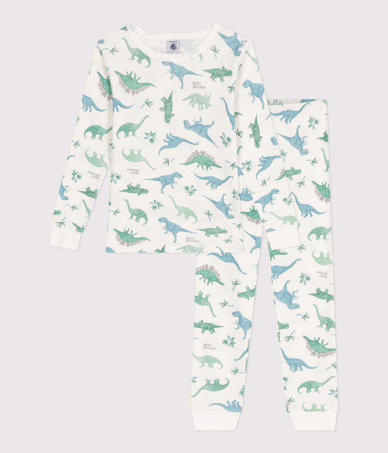Pyjama tr&egrave;s ajust&eacute; enfant en coton imprim&eacute; blanc/multicouleur
