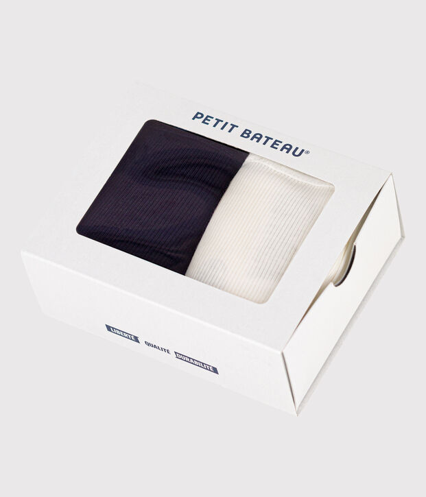 Set van 2 damesslipjes met hoge taille in elastische katoen multicouleur