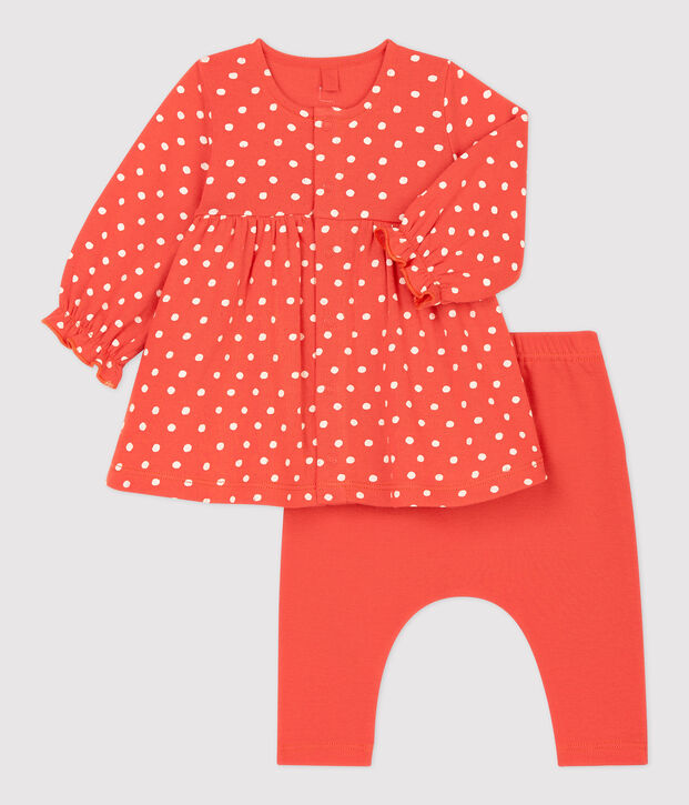 Leggingjurk met stippen van biologisch katoen oranje/wit
