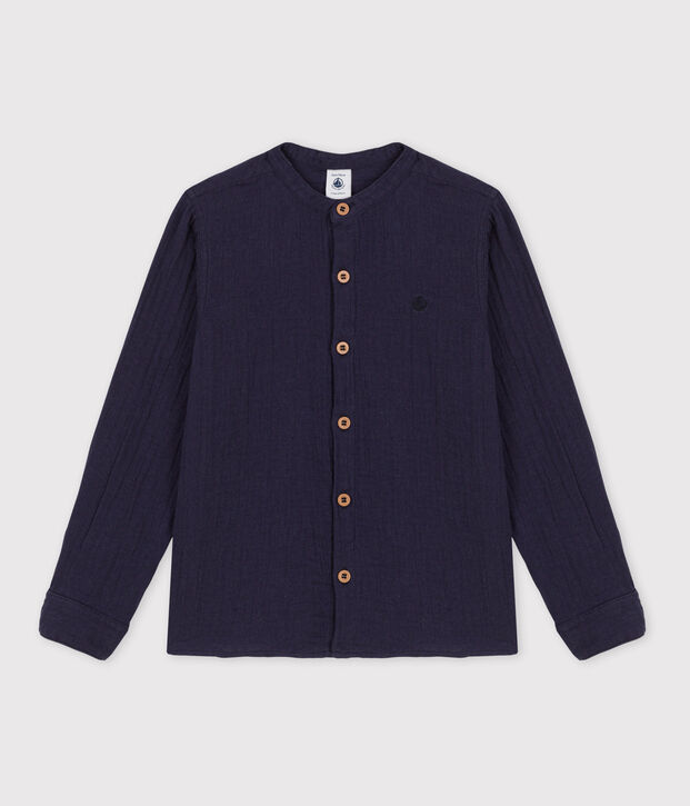 Chemise en gaze de coton enfant gar&ccedil;on bleu marine